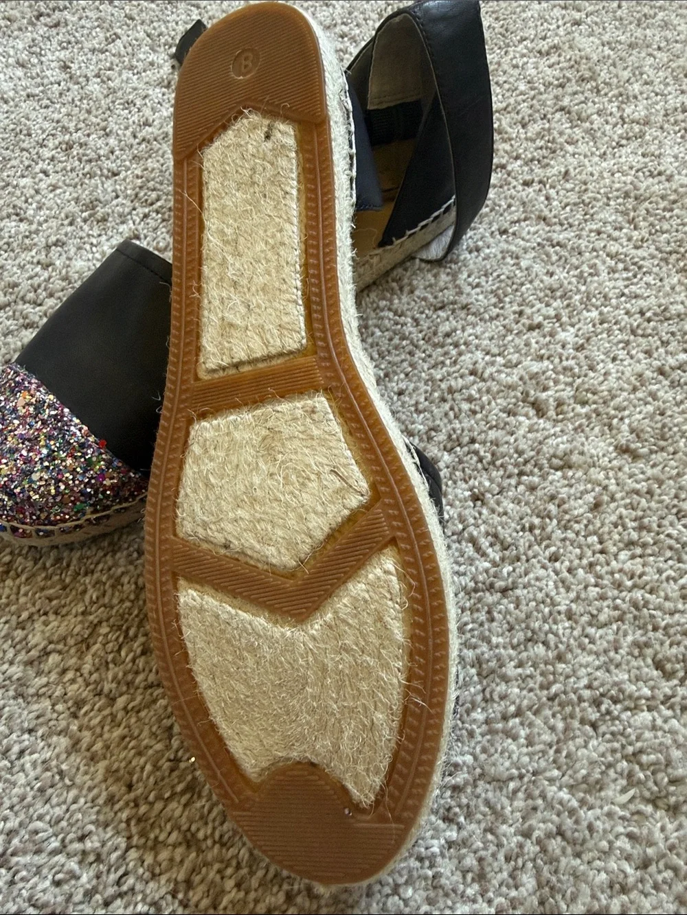 kate spade Black Espadrille Flats with Multicolor Glitter Toe Caps